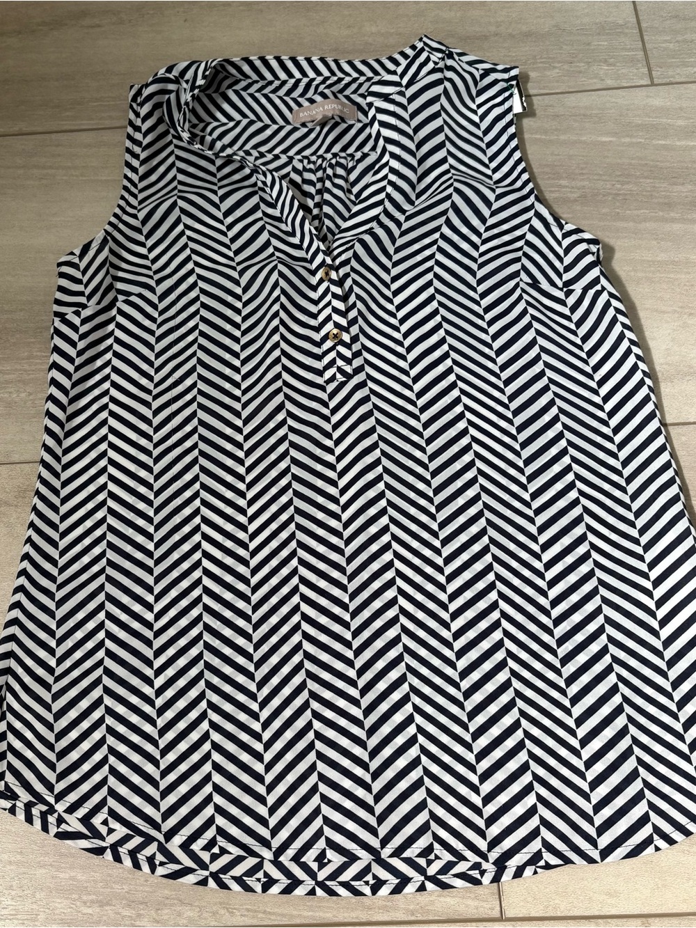 Banana Republic Navy and White Diagonal Striped Sleeveless Top